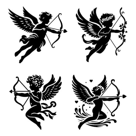 Premium Vector Cupid Silhouette Vector Illustration Set