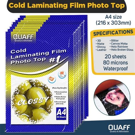 Quaff Cold Laminating Film Photo Top A Sheets Pack Glossy