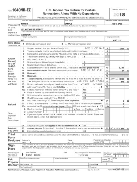 Fillable Online Instructions For Form Nr Ez U S Income Tax Return