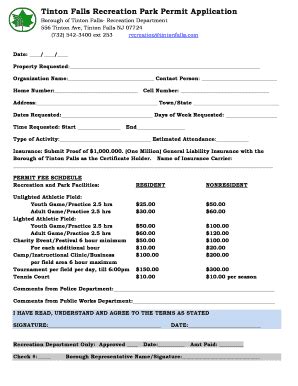 Fillable Online Park Permit Form Tinton Falls NJ Fax Email Print