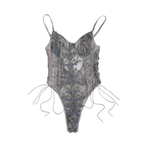 Lilosy Women Sexy Lace Up Floral Embroidered Teddy Babydoll Lingerie B On Onbuy