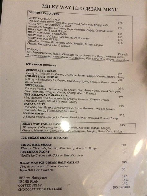 Menu At Milky Way Cafe Makati Milkyway