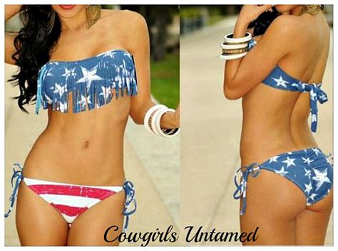 American Cowgirl Bikini Red White Light Blue Stars N Stripes Flag