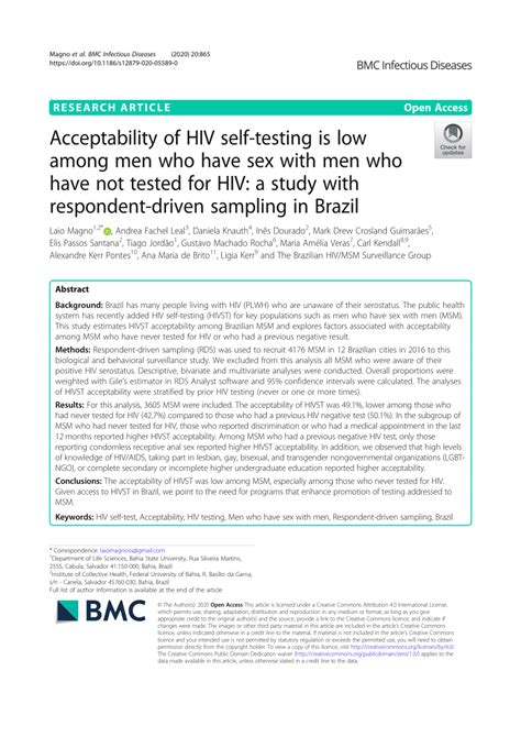 Pdf Acceptability Of Hiv Self Testing Is Low Among Men Who Have Sex With Men Who Have Not