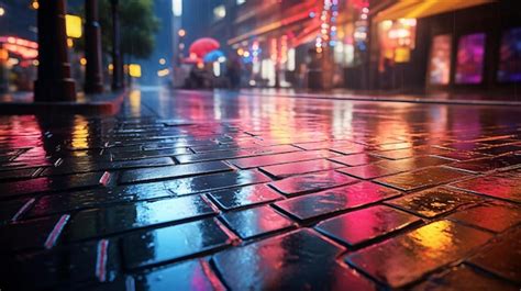 A Wet City Street At Night Premium Ai Generated Image