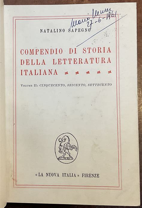 Compendio Di Storia Della Letteratura Italiana Tre Volumi Vol I