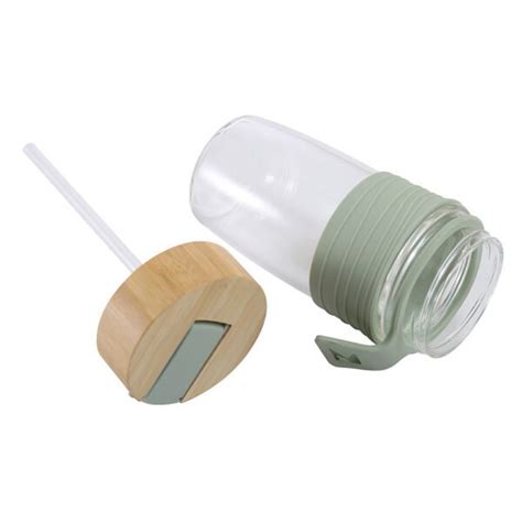 Wooden Lid Straw Glass Water Bottle With Silicone Sleeve - Water Bottle Manufacturer