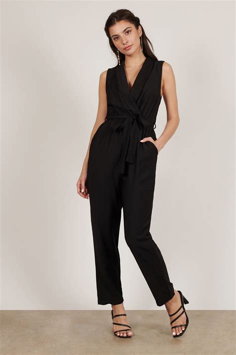 Brandy Belted Surplice Jumpsuit In Black 54 Tobi Us