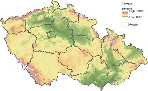 Elevation Map Of The Czech Republic With Region Borders Download Scientific Diagram