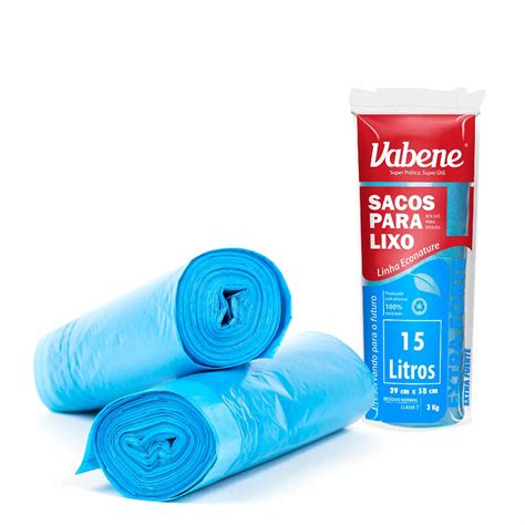 Saco De Lixo Extra Forte Azul Vabene 15 Litros Rolo 40und