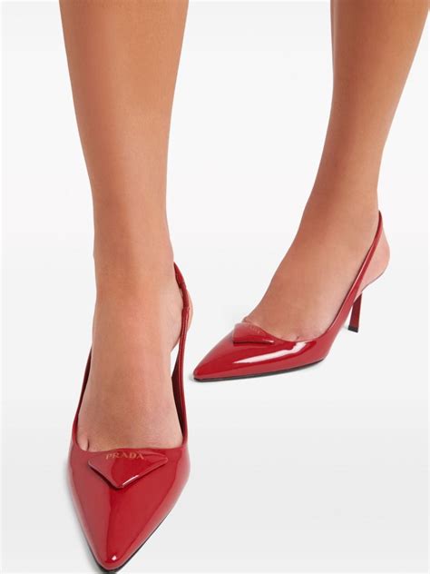 Prada Triangle Logo Mm Slingback Pumps Red Farfetch Uk