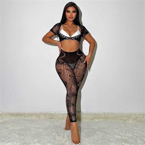 Plus Size Fishnet Bodystocking Sexy Mesh Erotic Lingerie Fullbody Backless Stockings Women Sexi