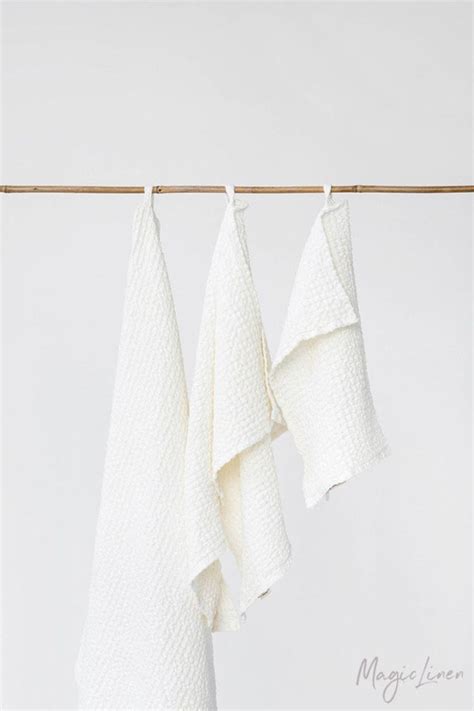 White Linen Waffle Towel Set Hand Face Body Linen Towels Etsy