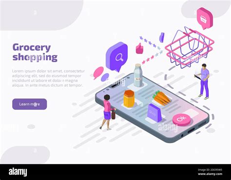 Grocery Shopping Online Concept Isometric Smartphone Screen With