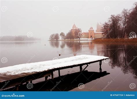 Trakai castle stock photo. Image of fort, lake, snow - 47547724