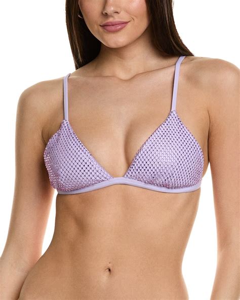 Simkhai Womens Joelle Crystal Mesh Triangle Bikini Top L Purple