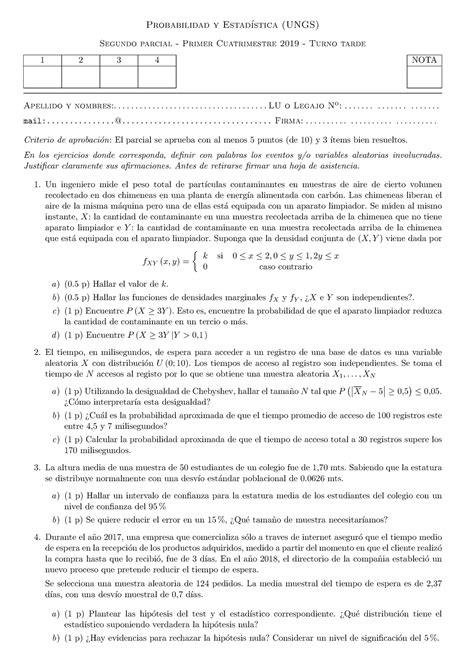 Segundo Parcial Er Turno Tarde Probabilidad Y Estad Stica