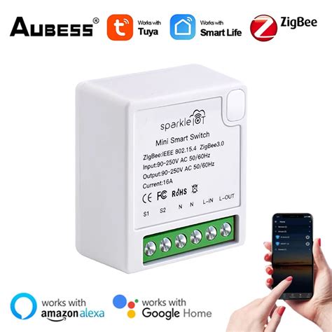 Aubess 16A Tuya Zigbee MINI Smart Switch Module Support Two Way Control