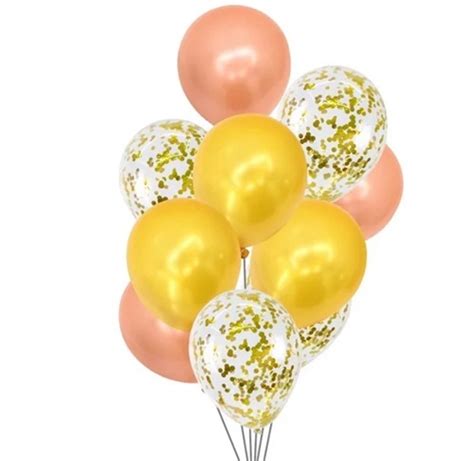 SET 12 BALOANE LATEX ROSE GOLD AURIU CU CONFETTI AURII 30 CM