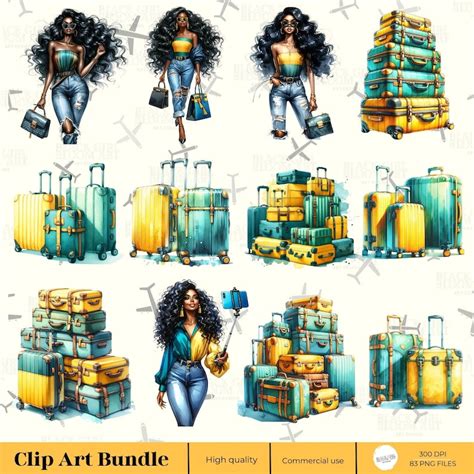 Black Girl Travel Clip Art Planner Stickers Adventure Clip Art