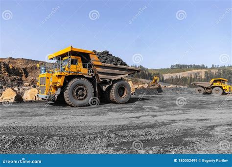 Big Yellow Mining Truck For Coal Move Open Pit Mine Industry Stock