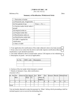 Fillable Online FORM GST DRC 08 See Rule 142 7 Reference No Date