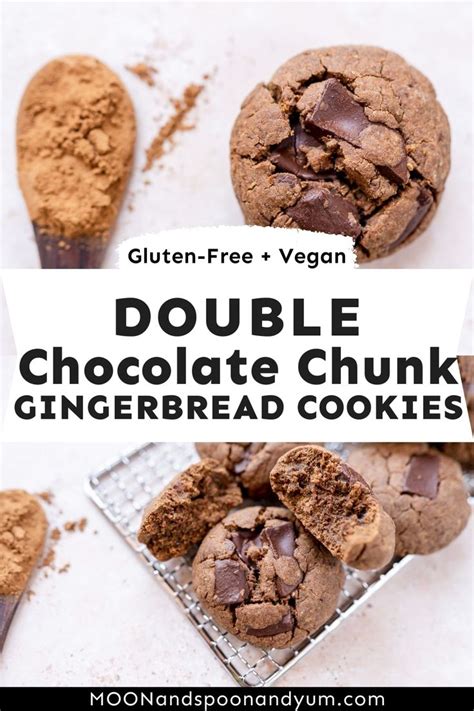 Double Chocolate Chunk Gingerbread Cookies On A Cooling Rack With Text Overlay That Reads Gluten