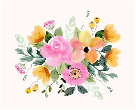 Aquarela De Buqu Floral Rosa Amarelo Vetor Premium