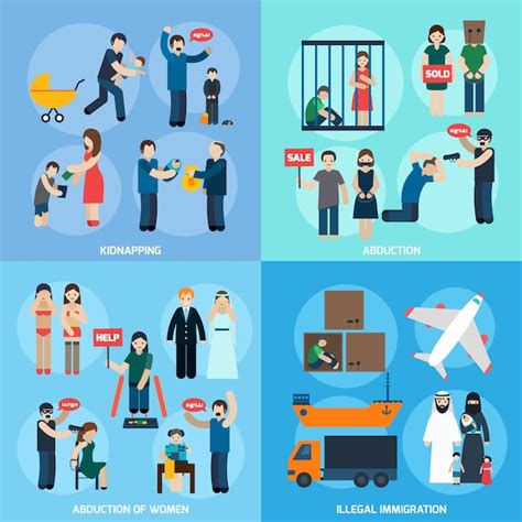 Free Vector Human Trafficking 4 Flat Icons Square