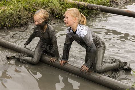 Children Girls In Mud Race Editorial Stock Image Image Of Flevoland