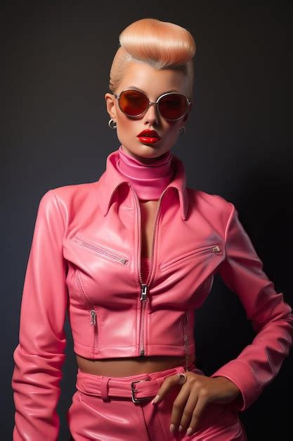 Premium Photo A Barbie Doll Wearing Pink Pants And Sunglasses In The Style Of Highly Realistic