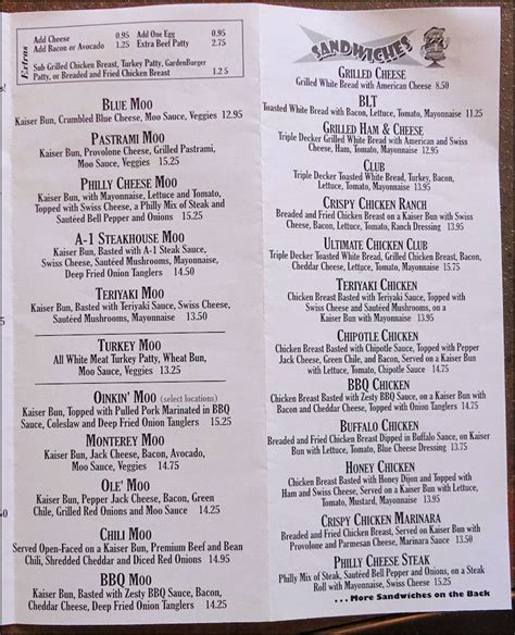 Menu of Moo Moo's Burger Barn - Rocklin, CA