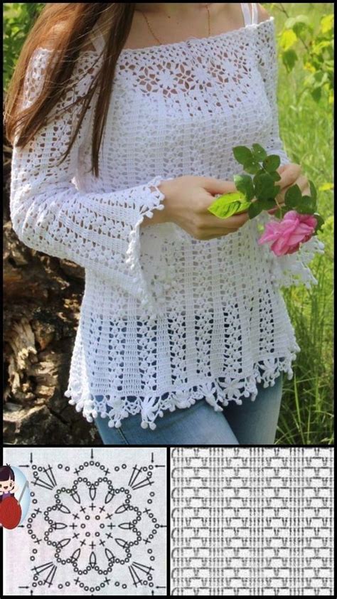 The Crochet Top Is Made With White Yarn And Has Flowers On It Along With