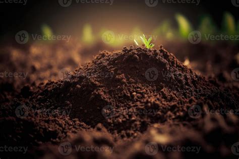 Close Up Soil Nature Background Fertile Soil With Organic Saplings