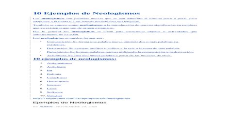 10 Ejemplos De Neologismos Docx Document