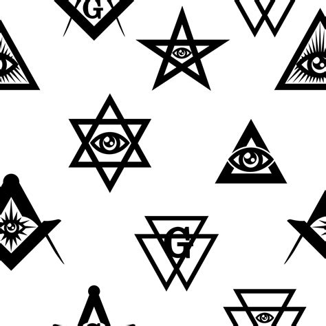 Seamless Pattern With Masonic Symbols Black And White Simple Geometric