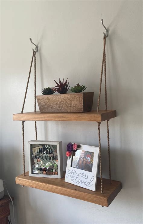 Two Tier Hanging Rope Shelf Etsy