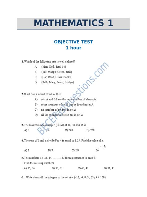 Bece Past Questions Answers 2010 Maths Part1 Qustions Download Free