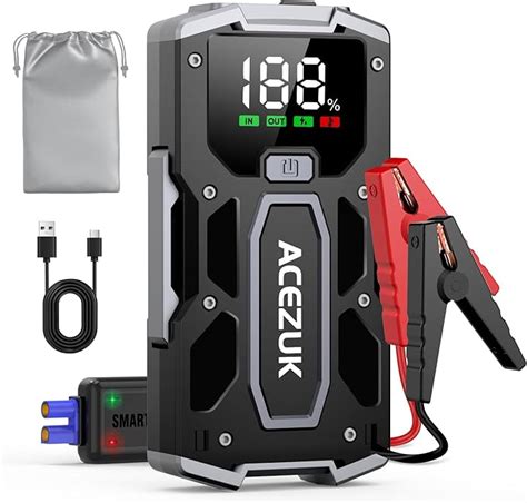 ACEZUK Starthilfe Powerbank 4000A 12V Bis Zu 7 0L Benzin Oder 5 5L