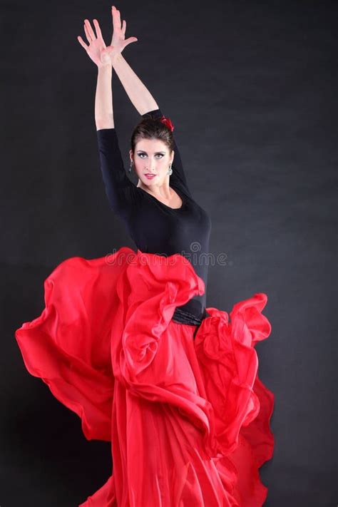 Spanish Woman Dancing Flamenco Over Black Stock Image Image Of