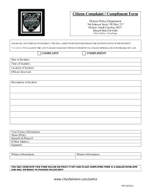 Fillable Online Citizen Complaint Compliment Form Fax Email Print