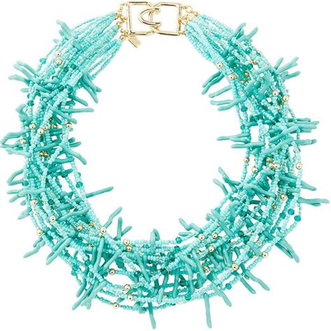 Kenneth Jay Lane Beaded Multi Strand Collar Necklace Turquoise Golden