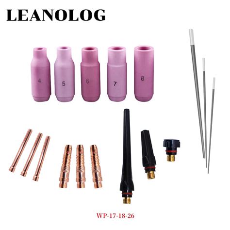 17pcs Welders Welding Torch Tig Cup Collet Body Nozzle Kit Tungsten