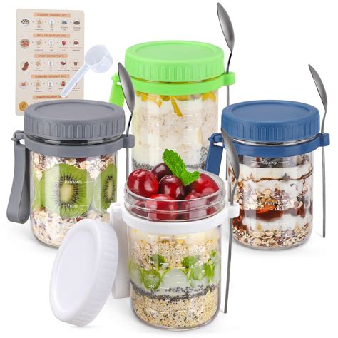 Overnight Oats Containers With Lids And Spoons Pack Oz Glass Mason