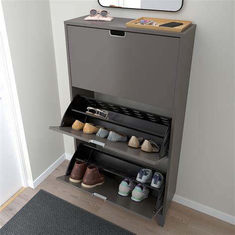 STÄLL shoe cabinet with 3 compartments, dark grey, 79x29x148 cm - IKEA