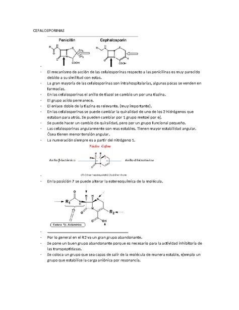 Cefalosporinas docx resumen CEFALOSPORINAS El mecanismo de acción