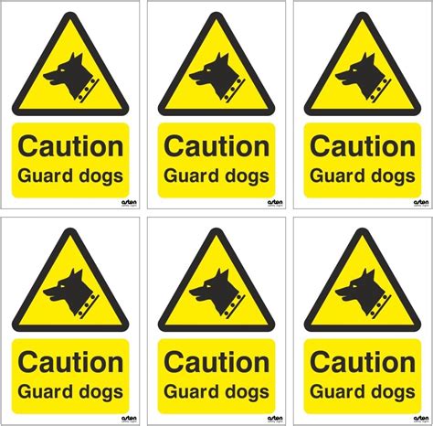 6 X Caution Guard Dog Security Signs Each Sign Is 100mm X 150mm Pack