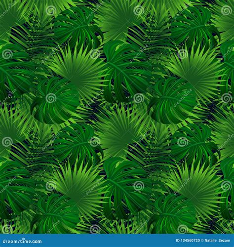 Tropical Rainforest Seamless Pattern Exotic Plants Vector Illustration