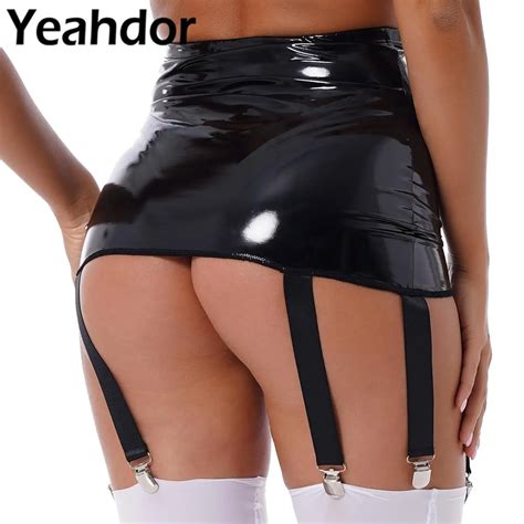 Womens Garters Patent Leather Garter Belt High Waist Suspenders