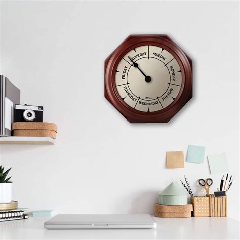 Dayclocks Classic Day Of The Week Wall Clock With 10 Mahogany Wood Frame